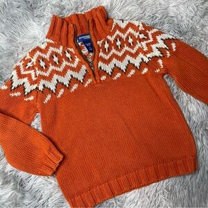 Oshkosh B’Gosh Genuine Kids Orange Fair Isle Knit 1/4 Zip Thick Heavy Sweater